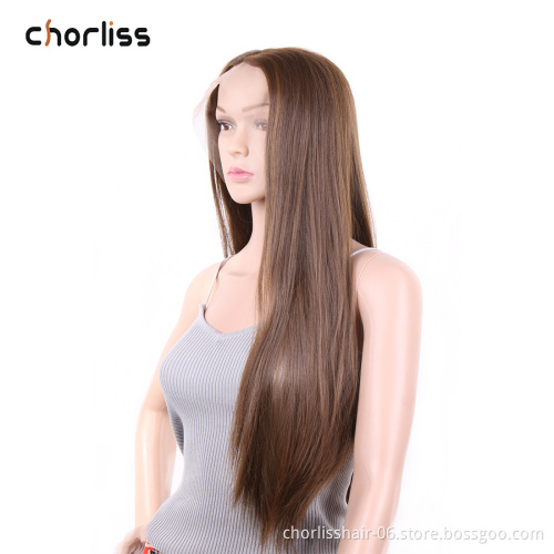 Factory Wholesale 24 Inch Omber Long Straight Natural Wave Heat Resistant Fiber Cosplay Wigs Synthetic Lace Front Wigs